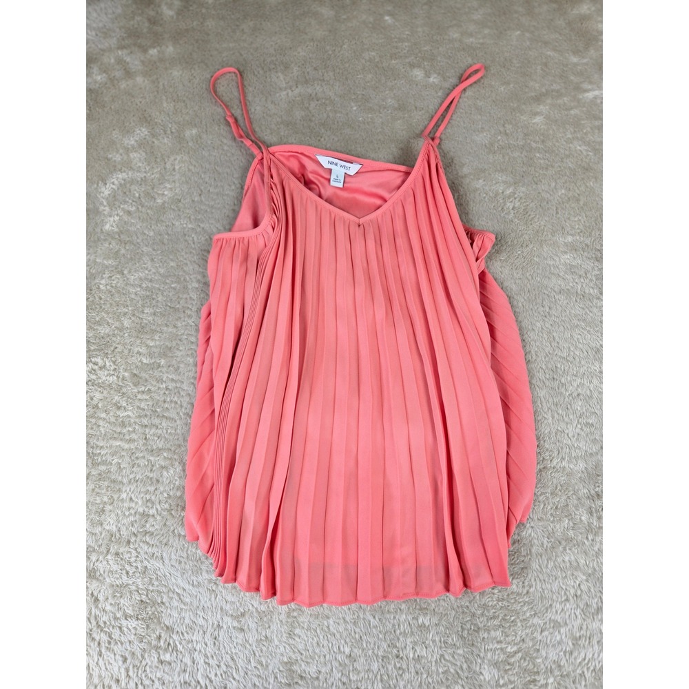 Nine West Womens Coral Pink Pleated Camisole V-Neck Spaghetti Strap Tank Top L